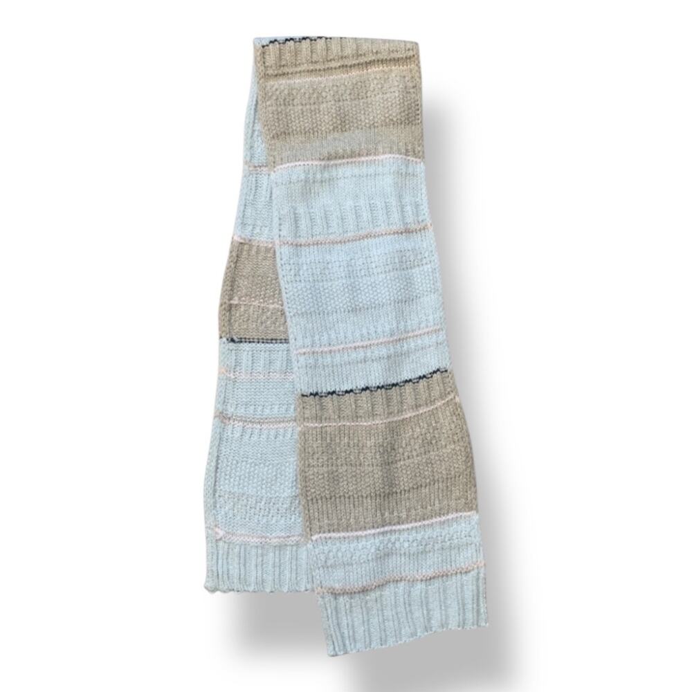 Vintage GAP Metallic Knit Colorblock Scarf Pastel Blue Beige Cozy Wool Blend